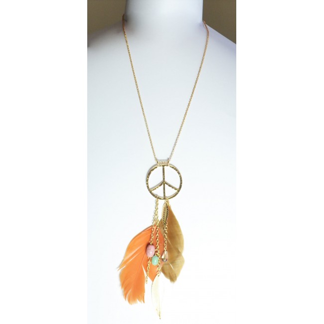 Modifier Barış Simgeli Sarı Tüylü boncuklu Kolye Modifier Barış Simgeli Sarı Tüylü boncuklu Kolye