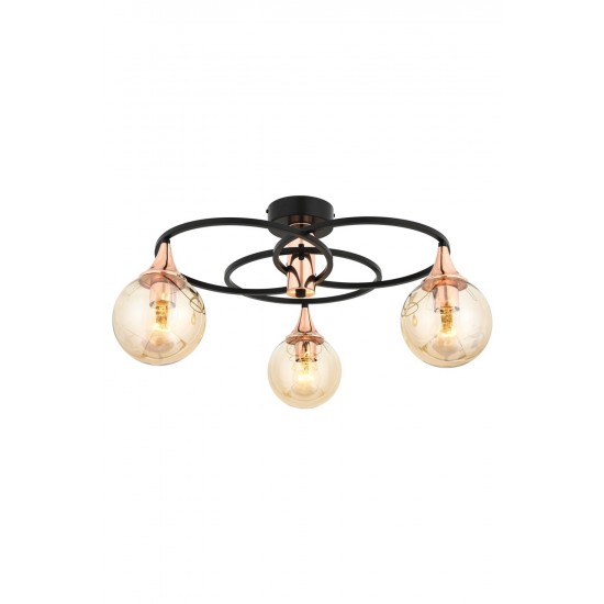 Modi Lighting AR-4584-3BSY Siyah Boyalı Modern Avize E27 Metal Cam 60cm