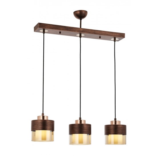 Modi Lighting 4604-3T-CPR Bakır Patina Boyalı Modern Avize E27 Metal Cam 40cm