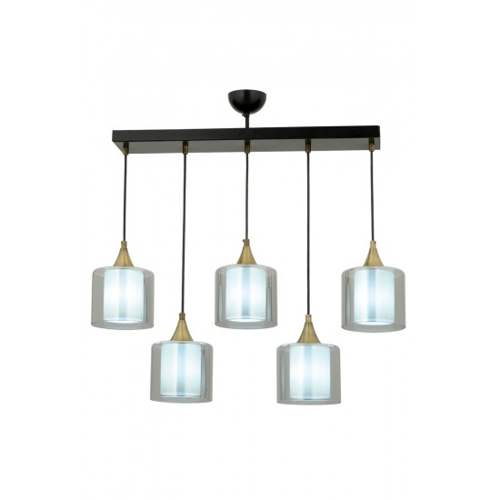 Modi Lighting Mod-4618-5Y-BSY-F Siyah Boyalı Modern Avize E27 Metal Cam 75x14cm