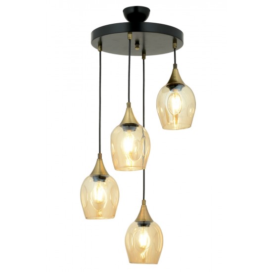 Modi Lighting Mod-4619-4T-BSY Siyah Boyalı Modern Avize E27 Metal Cam 40cm