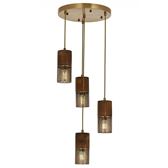 Modi Lighting Mod-4623-4ET Eskitme Kaplama Modern Avize E27 Metal Ahşap 35cm