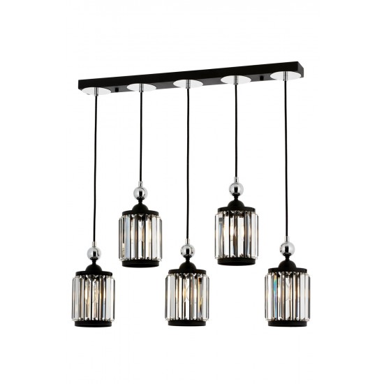 Modi Lighting Mod-4629-5Y-BSY Siyah Boyalı Modern Avize E27 Metal Kristal 80x8cm