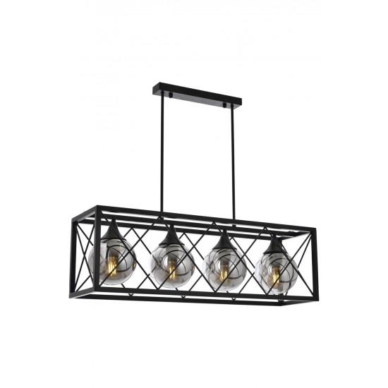 Modi Lighting Mod-4647-4Y-BSY Siyah Boyalı Modern Avize E27 Metal Cam 80x25cm