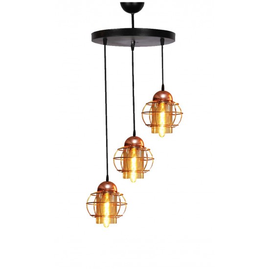 Modi Lighting 3'lü Bakır Kafes Bal Camli Sarkıt Avize Mod-Av- 4407-4cc