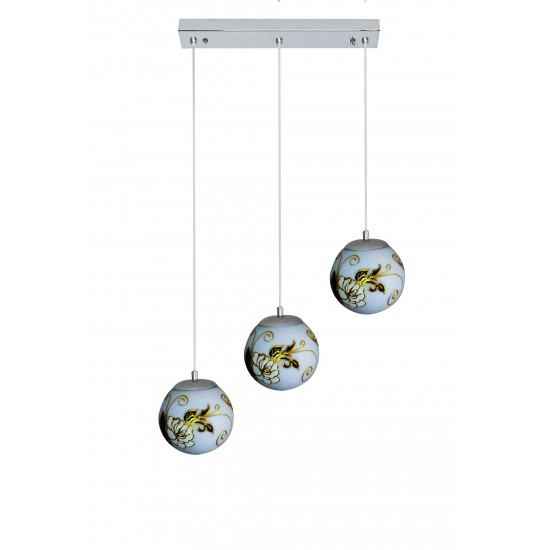 Modi Lighting 3'lü El Boyama Gül Desenli Sarkıt Modern Avize Mod-Av-4408-3bby-Small