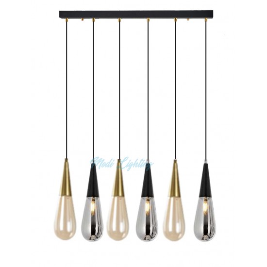 Modi Lighting Altılı Siyah Bal Füme Mixed Damla Sarkıt Avize Mod-Av-4481-6mıx