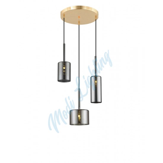 Modi Lighting Gold Füme Camlı 3'lü Sarkıt Avize Mod-Av-4443-3gf