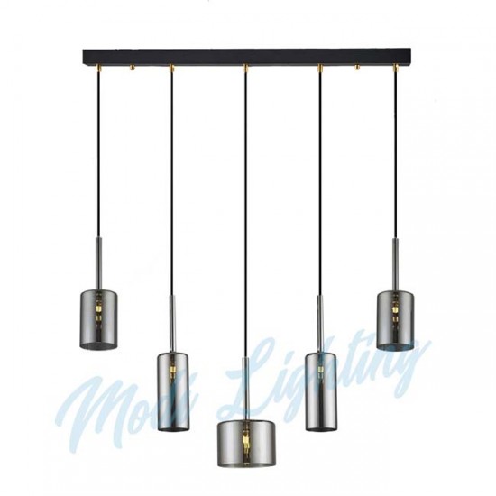 Modi Lighting Simetrik Füme Camlı 5'li Sıralı Sarkıt Avize Mod-Av-4443-5fs