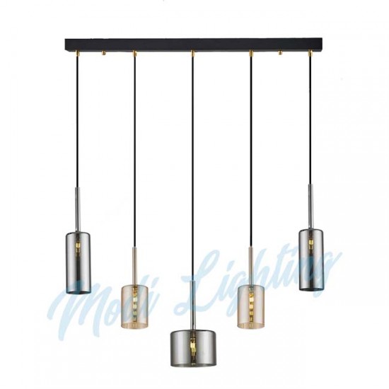 Modi Lighting Simetrik Mixed Camlı 5'li Sıralı Sarkıt Avize Mod-Av-4443-5bfs2