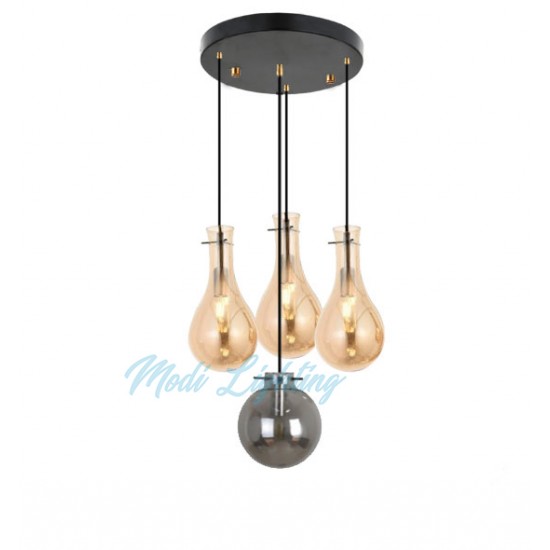 Modi Lighting Siyah Bal Füme Camlı 4'lü Avize Mod-4459-4b1f