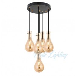 Modi Lighting Siyah Yuvarlak Bal Camlı 5li Avize Mod-4459-5b