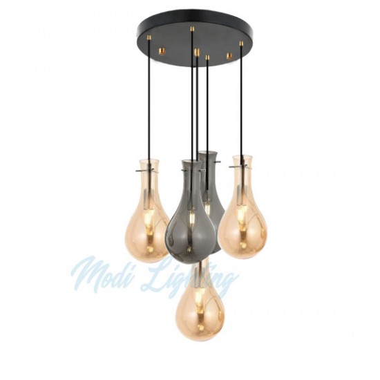 Modi Lighting Siyah Mixed Camlı 5li Avize Mod-4459-5fs