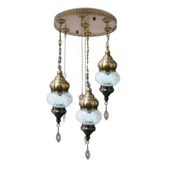 Modi Lighting 3lü Beyaz Camlı Eskitme Osmanlı Sarkıt Avize Mod-AV-4466-3ES-3BYZ