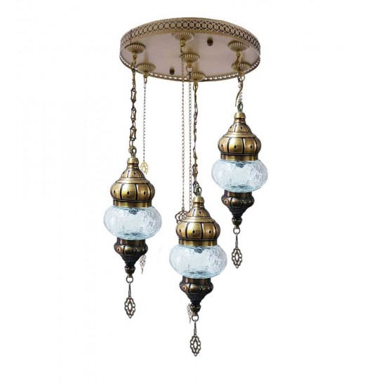 Modi Lighting 3lü Beyaz Camlı Eskitme Osmanlı Sarkıt Avize Mod-AV-4466-3ES-3BYZ