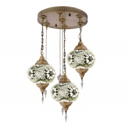 Modi Lighting 3lü Beyaz Top Camlı Eskitme Osmanlı Sarkıt Avize Mod-AV-4466-3ES-BYZ