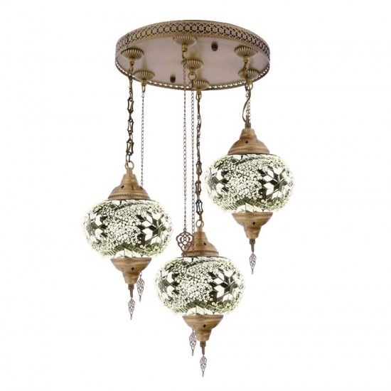 Modi Lighting 3lü Beyaz Top Camlı Eskitme Osmanlı Sarkıt Avize Mod-AV-4466-3ES-BYZ