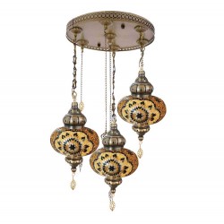 Modi Lighting 3lü Kahve Top Camlı Eskitme Osmanlı Sarkıt Avize Mod-AV-4466-3ES-KH