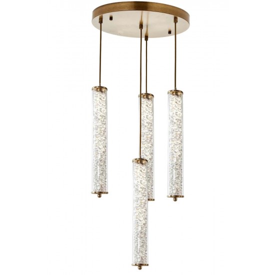 Modi Lighting 4lü Eskitme Yuvarlak Kristalli 30cm Borulu LED Sarkıt Avize Mod-Av-4689-4es-Y