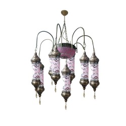 Modi Lighting 8li  Pembe Silindir Eskitme Osmanlı Sarkıt Avize Mod-AV-4466-8PM BR