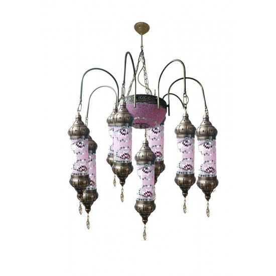 Modi Lighting 8li  Pembe Silindir Eskitme Osmanlı Sarkıt Avize Mod-AV-4466-8PM BR