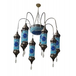 Modi Lighting 8li Mavi Eskitme Boru Camlı Osmanlı Sarkıt Avize Mod-AV-4466-8ES-MV-BR