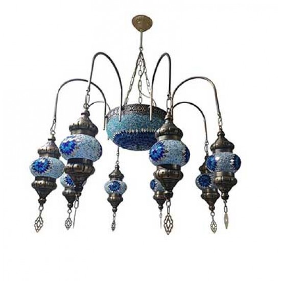 Modi Lighting 8li Mavi Eskitme Osmanlı Sarkıt Avize Mod-AV-4466-8ES-MV-01