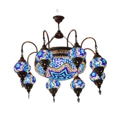 Modi Lighting 8li Mavi Top Camlı Eskitme Osmanlı Sarkıt Avize Mod-AV-4466-8ES-MV