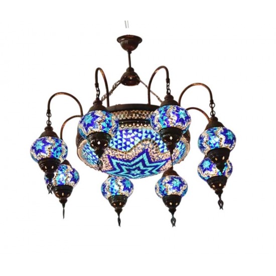 Modi Lighting 8li Mavi Top Camlı Eskitme Osmanlı Sarkıt Avize Mod-AV-4466-8ES-MV