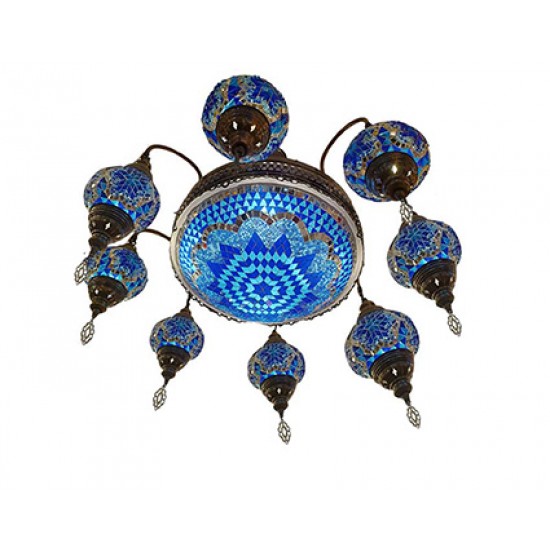 Modi Lighting 8li Papatya Mavi Eskitme Osmanlı Sarkıt Avize Mod-AV-4466-8ES-MV-PP