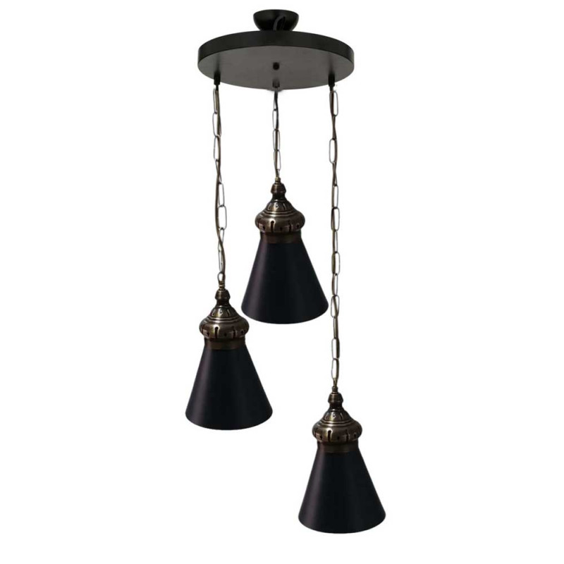 Modi Lighting Osmanlı Siyah Eskitme Detaylı Sarkıt Avize Mod-Av-4665-3bsy-Es