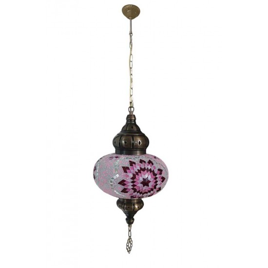 Modi Lighting Tekli Eskitme Pembe Camlı Yıldız Osmanlı Avize Mod-AV-44661ES-PM-01