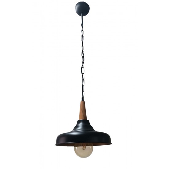 Modi Lighting Teklii Siyah Ahşap Detaylı Sarkıt Avize Mod-Av-4675-1bsy-Ahs