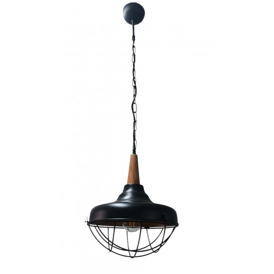 Modi Lighting Teklii Siyah Ahşap Detaylı Tel Kafesli Sarkıt Avize Mod-Av-4675-1bsy-Kfs