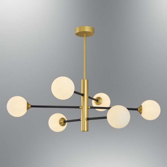 Modi Lighting 6lı Siyah Eskitme Boyalı Metal Cam Avize MOD-AV-4572-6BSY-ES