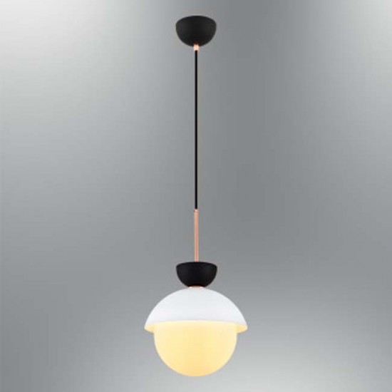 Modi Lighting Beyaz Siyah Detaylı Metal Gövde Opal Cam Tekli Sarkıt MOD-AV-4572-BSY-BKR