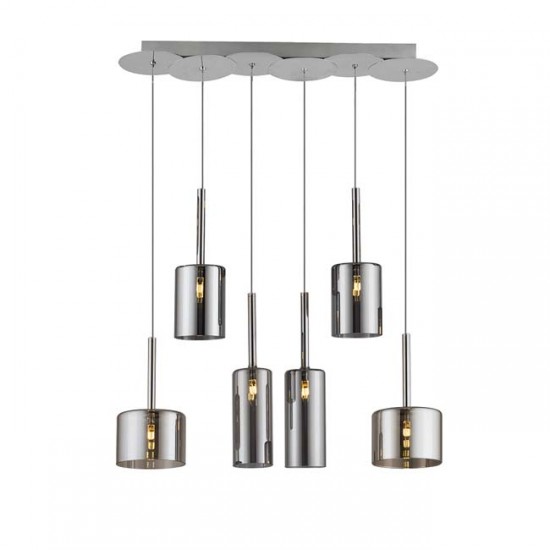 Modi Lighting Krom 6lı Füme Camlı Sıralı Sarkıt MOD-AV-4544-6F