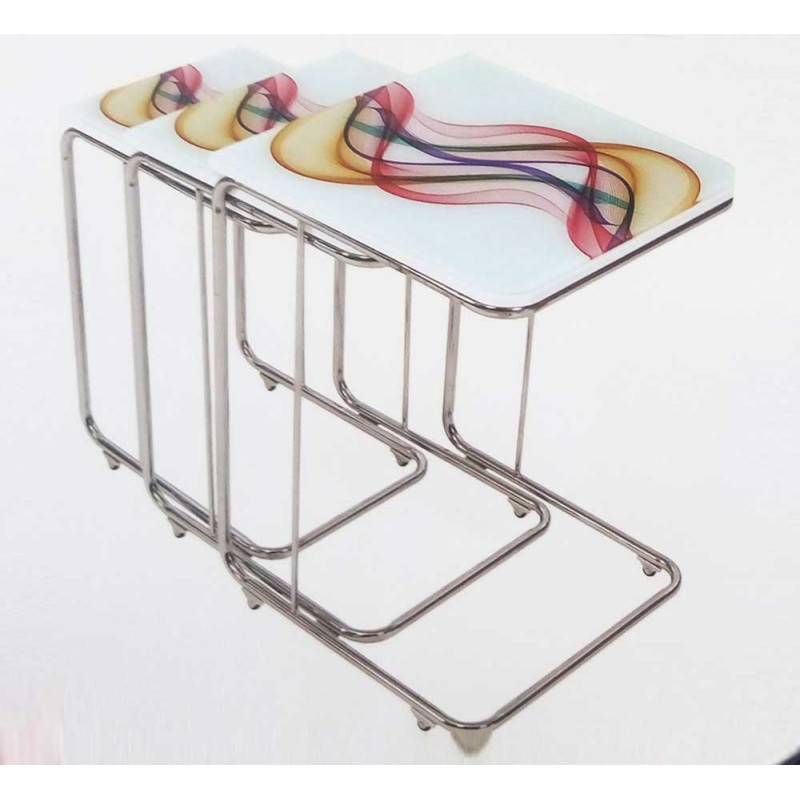 Camlı Dalgalı Desen Zigon 3'lü Sehpa Takımı MOD-OA-A159