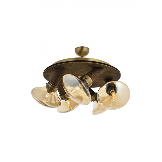 AVONNI AR-60051-5E Eskitme Kaplama Modern Avize E14 Metal Ahşap Cam 50cm