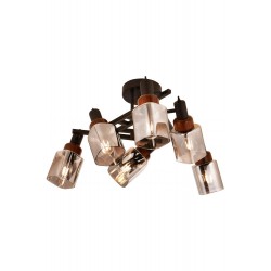 AVONNI AR-60415-6BSY Siyah Boya Modern Avize E27 Metal Ahşap Cam 60cm