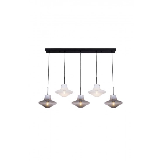 AVONNI AV-60466-5Y-BSY Siyah Kaplama Modern Avize E14 Metal Cam 22x80cm