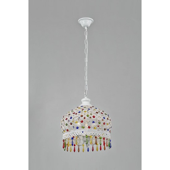 AVONNI AV-5107-1B Beyaz Boyalı Klasik Avize E14 Metal Kristal 36cm