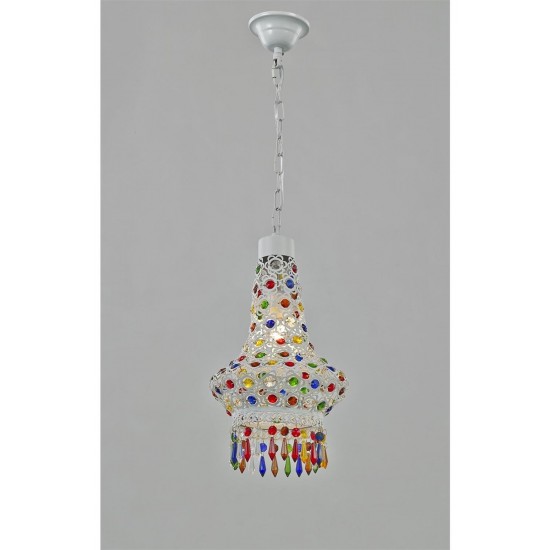 AVONNI AV-5108-1B Beyaz Boyalı Klasik Avize E14 Metal Kristal 37cm