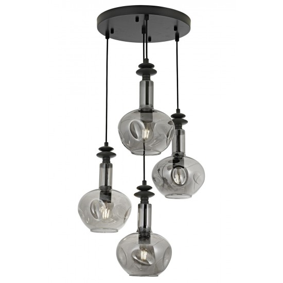 AVONNI AV-60404-4T-GR Siyah Kaplama Modern Avize E27 Metal Cam 35cm