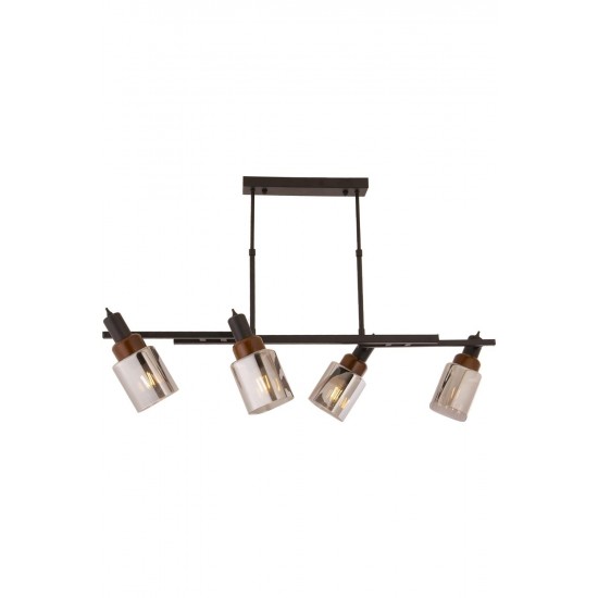 AVONNI AV-60415-4Y-BSY Siyah Boya Modern Avize E27 Metal Ahşap Cam 100x35cm